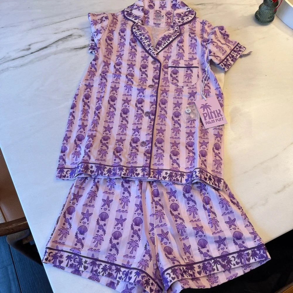 BRAND NEW Pink Palm Puff Pajamas in Twilight - Picture 8 of 11